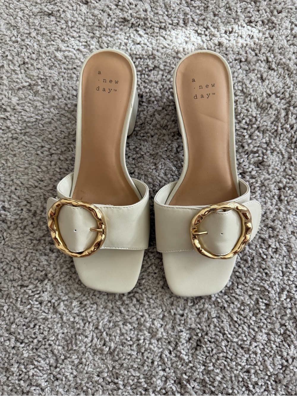 Cream Slide Mules with Gold accent